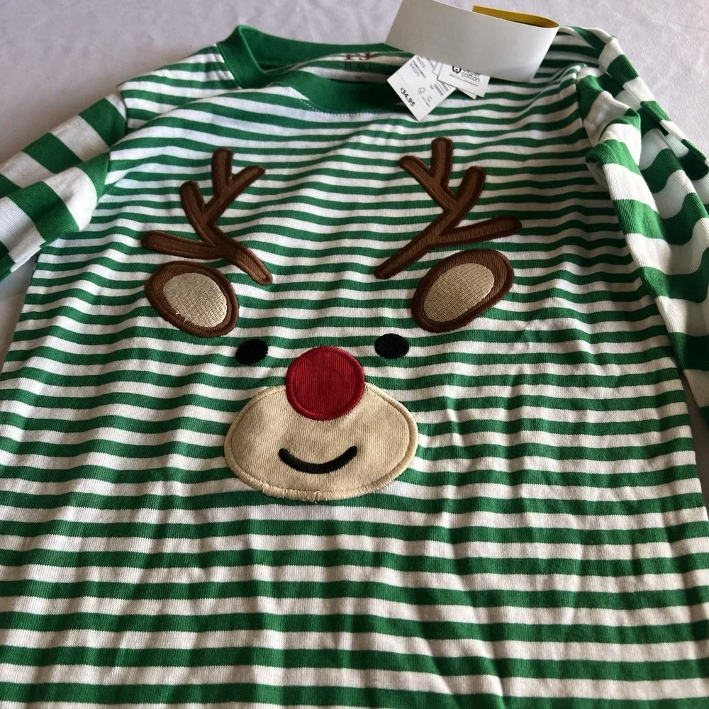 The‎ Childrens Place Snug Fit Reindeer Pajamas Green Striped Holiday Unisex 14